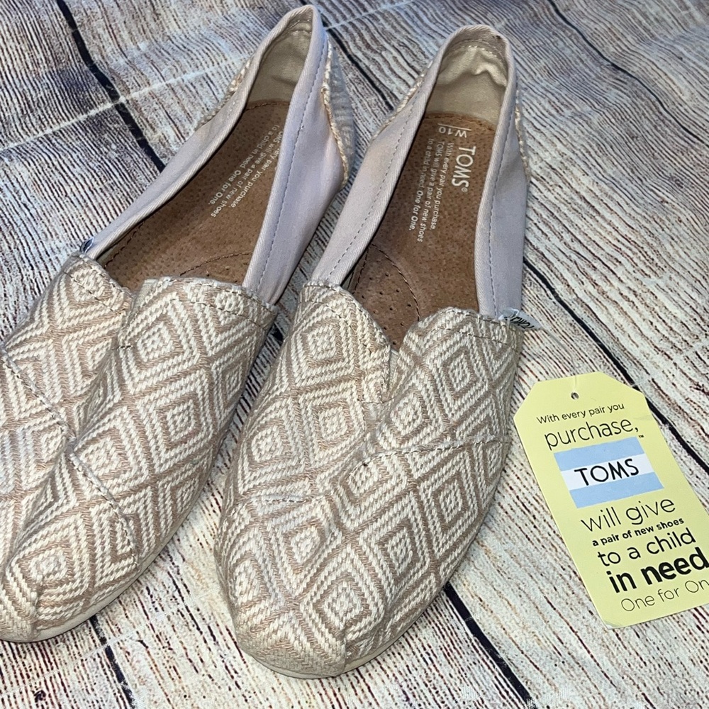 TOMS Classic Whisper Woven Beige Diamond Pattern Slip-On Shoes 10W NWT
